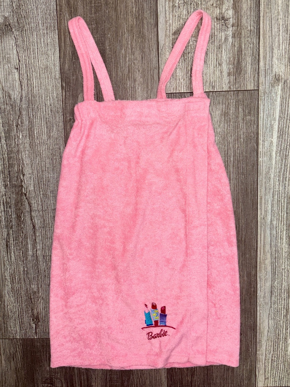 Vintage 2000 Barbie Pink Terry Wrap Dress with Lipstick Embroidery Girls